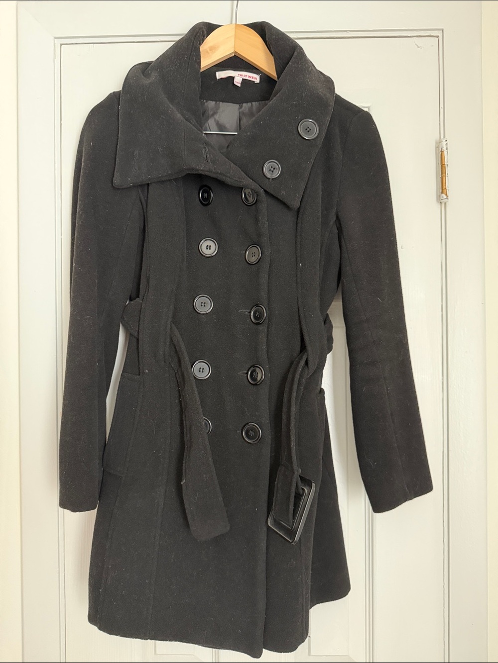 Women’s Black Double-Breasted Belted Pea Coat